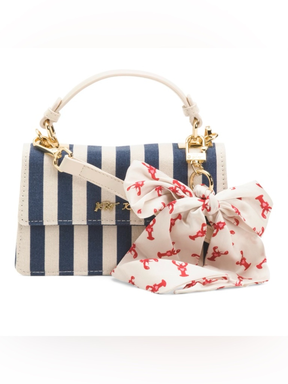 Betsey Johnson XOJules Navy Nautical Stripe Lobster Satchel Crossbody Bag NWT